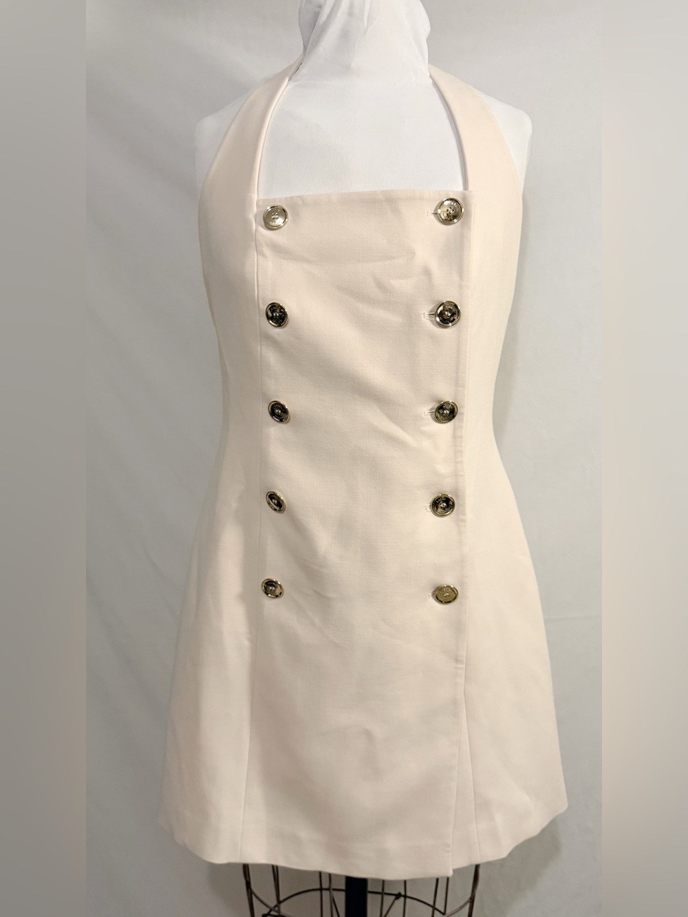 Karen Millen Cream Military style Halter Gold Button Mini Dress NWT Size US 8